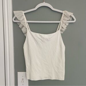 Alice + Olivia White Ruffle Strap Tank Top